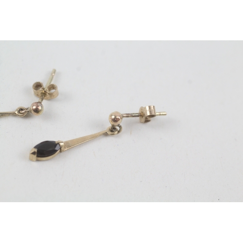 203 - 9ct gold marquise cut sapphire drop earrings (0.8g)