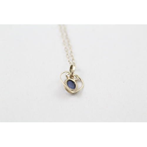 207 - 9ct gold sapphire & diamond heart shape pendant necklace (0.7g)