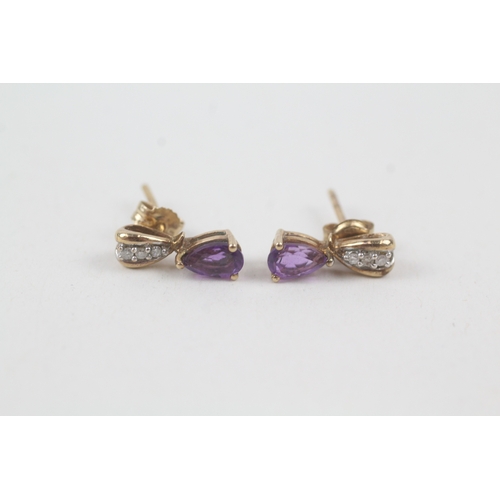 209 - 9ct gold amethyst & diamond drop earrings (1.5g)