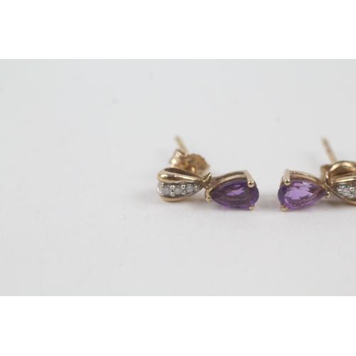 209 - 9ct gold amethyst & diamond drop earrings (1.5g)