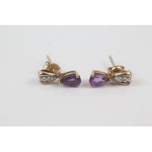 209 - 9ct gold amethyst & diamond drop earrings (1.5g)