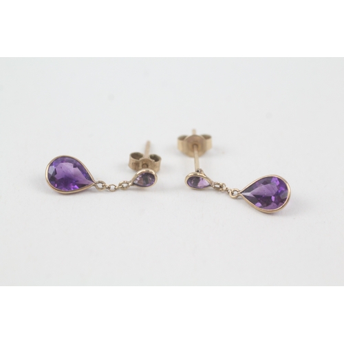 214 - 9ct gold amethyst drop earrings (0.9g)