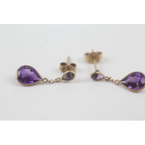 214 - 9ct gold amethyst drop earrings (0.9g)