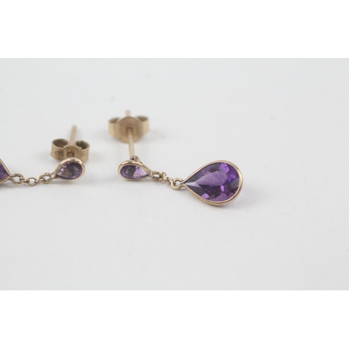 214 - 9ct gold amethyst drop earrings (0.9g)