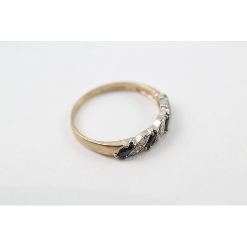 218 - 9ct gold sapphire & diamond half eternity ring (1.7g)