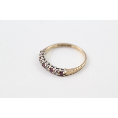 224 - 9ct gold ruby & cubic zirconia half eternity ring (1.6g)