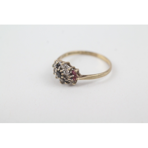 226 - 9ct gold ruby, sapphire, emerald & cubic zirconia dress ring (2.2g)