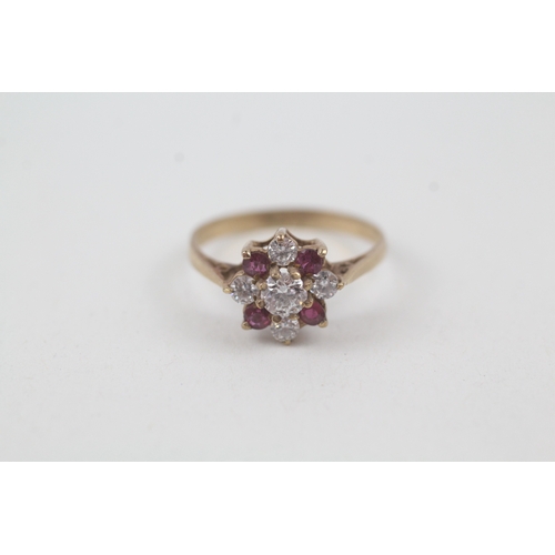 230 - 9ct gold ruby & cubic zirconia cluster ring (1.7g)