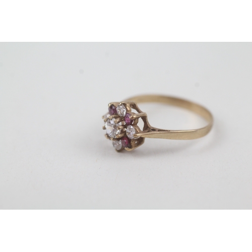 230 - 9ct gold ruby & cubic zirconia cluster ring (1.7g)