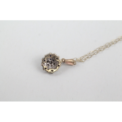 233 - 9ct gold sapphire & diamond cluster pendant necklace (1.2g)