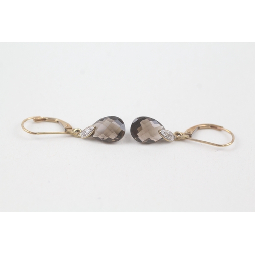 239 - 9ct gold smokey quartz drop earrings (1.5g)