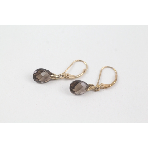 239 - 9ct gold smokey quartz drop earrings (1.5g)