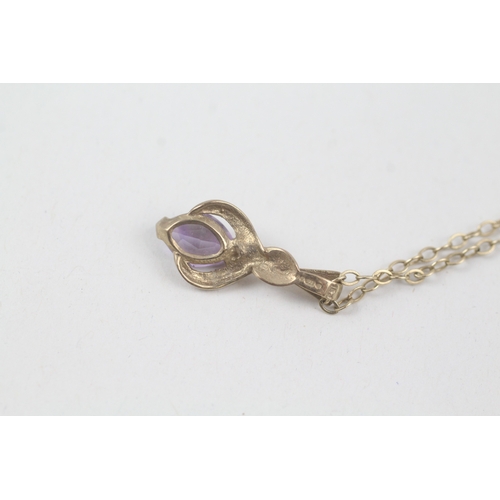 245 - 9ct gold amethyst pendant necklace (2g)