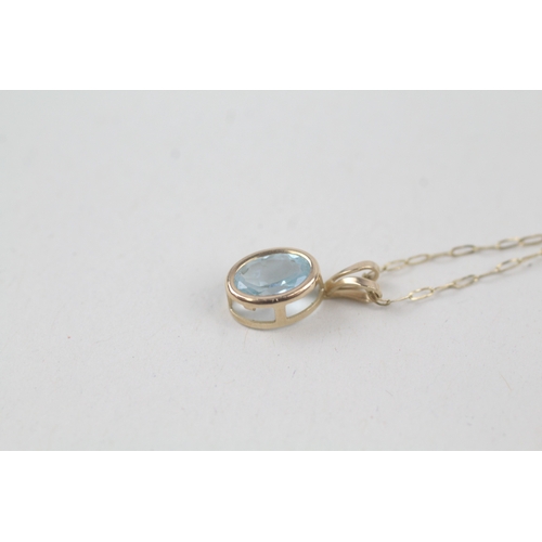 254 - 9ct gold blue topaz pendant necklace (0.7g)