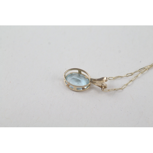 254 - 9ct gold blue topaz pendant necklace (0.7g)