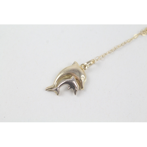 258 - 9ct gold dolphin pendant neckalce (1g)