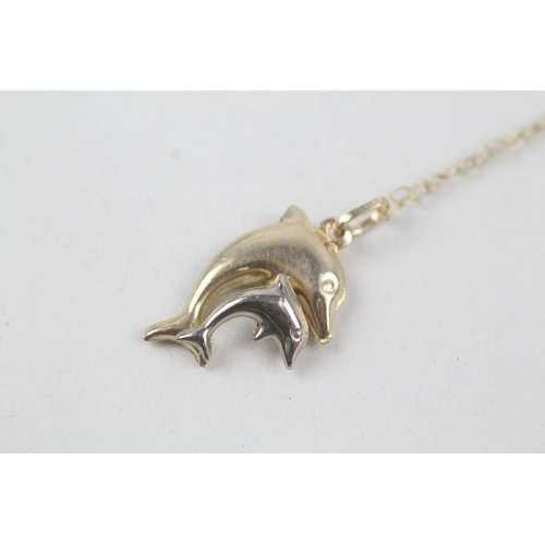 258 - 9ct gold dolphin pendant neckalce (1g)