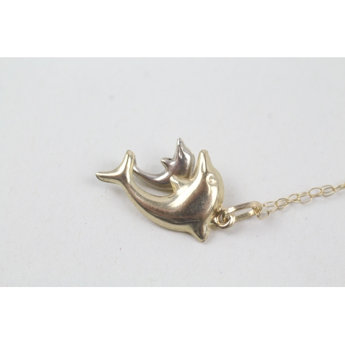 258 - 9ct gold dolphin pendant neckalce (1g)