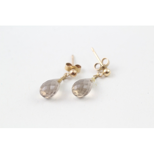 263 - 9ct gold facted smokey quartz drop earrings (1.3g)