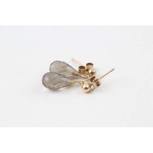 263 - 9ct gold facted smokey quartz drop earrings (1.3g)