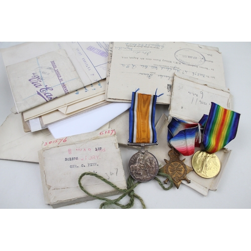 366 - WW1 1914-15 Star Trio Medal 4996 Gnr C. Finn RGA/RA w/ Boxes & Paperwork