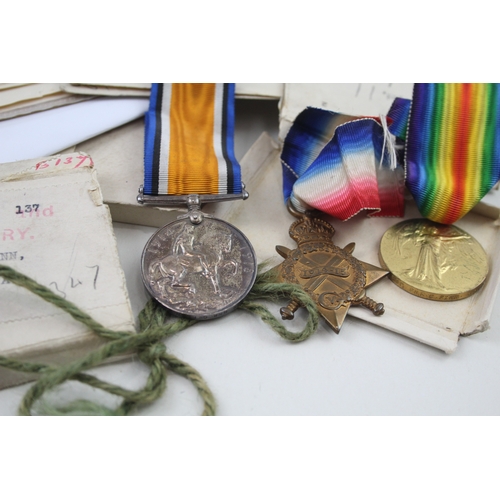 366 - WW1 1914-15 Star Trio Medal 4996 Gnr C. Finn RGA/RA w/ Boxes & Paperwork