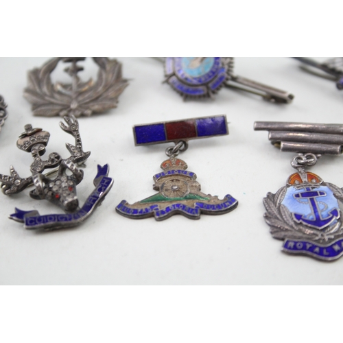 403 - Sterling Silver Military Sweetheart Badges Inc Fleet Air Arm, Marines Etc 37g x7