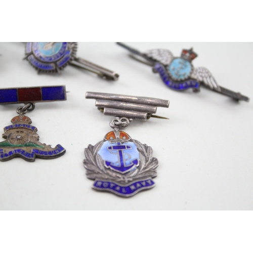 403 - Sterling Silver Military Sweetheart Badges Inc Fleet Air Arm, Marines Etc 37g x7