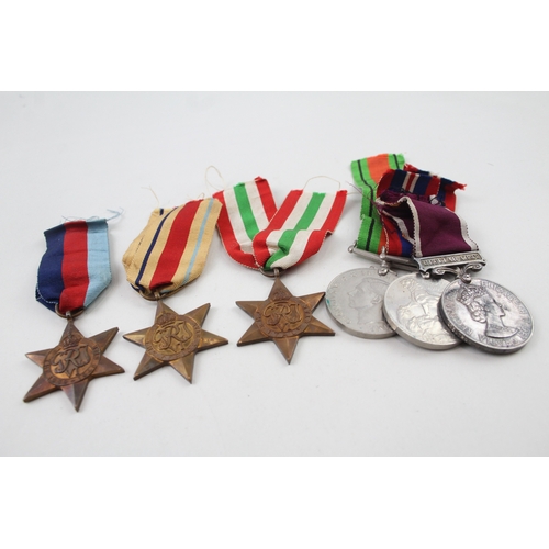 375 - WW2 - ERII Army Long Service Medal Group Inc Italy, Africa Stars, Etc x 6