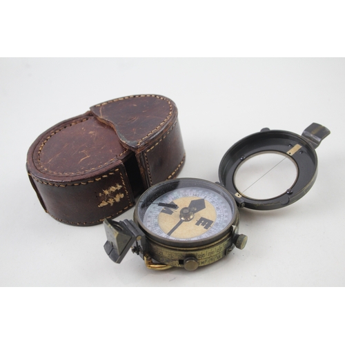 386 - WW1 Era Compass & Leather Case, Maker Short & Mason