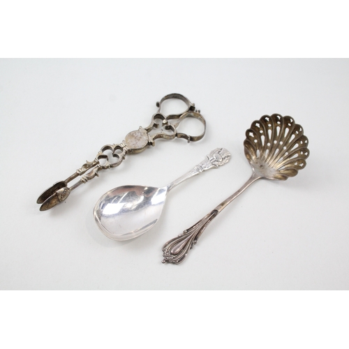 24 - 3 x .925 sterling spoons & sugar nips inc victorian etc