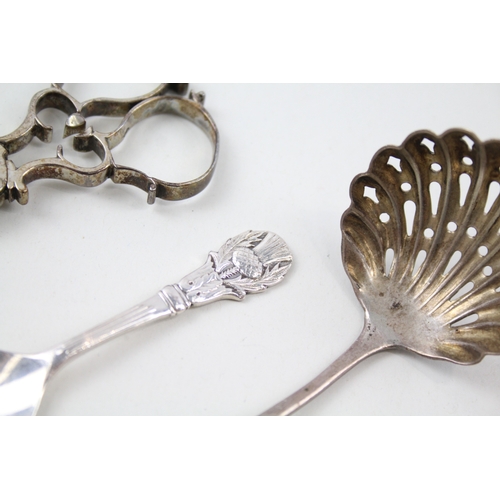 24 - 3 x .925 sterling spoons & sugar nips inc victorian etc