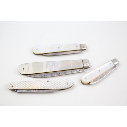 38 - 4 x .925 sterling silver fruit knives MOP