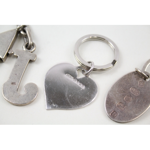 51 - 3 x .925 sterling keyrings inc heart etc