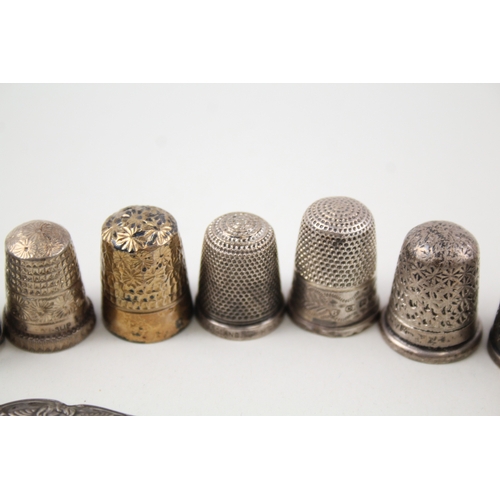 53 - 10 x .925 sterling silver thimbles & button hooks inc charles horner etc