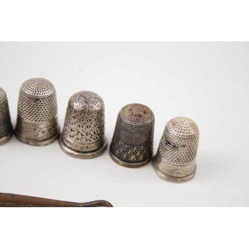 53 - 10 x .925 sterling silver thimbles & button hooks inc charles horner etc