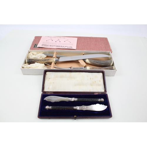 439 - Silver Plate Cutlery Set John Stone Fish Knives & Geo Wostenholm Carving Set x 2