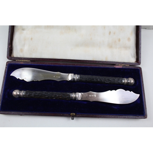 439 - Silver Plate Cutlery Set John Stone Fish Knives & Geo Wostenholm Carving Set x 2