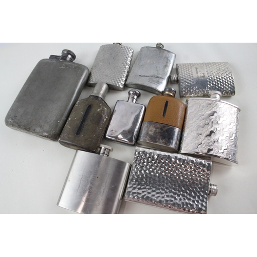 456 - Vintage Hip Flasks Inc Stainless Steel, Pewter, Leather Job Lot