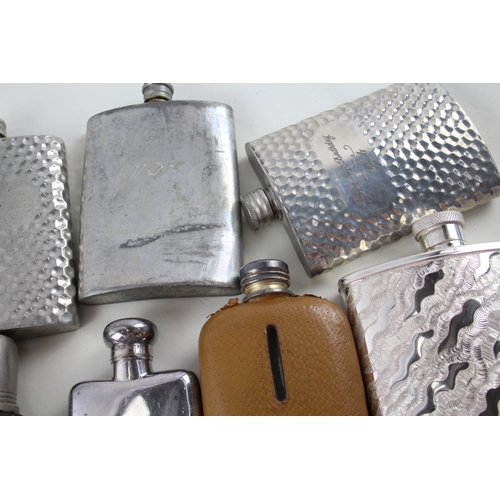 456 - Vintage Hip Flasks Inc Stainless Steel, Pewter, Leather Job Lot