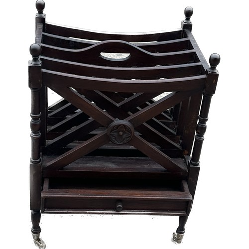 565 - Mahogany one drawer canterbury measures approx 25 inches tall by 18 wide and 14 deep