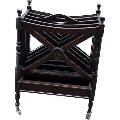 565 - Mahogany one drawer canterbury measures approx 25 inches tall by 18 wide and 14 deep