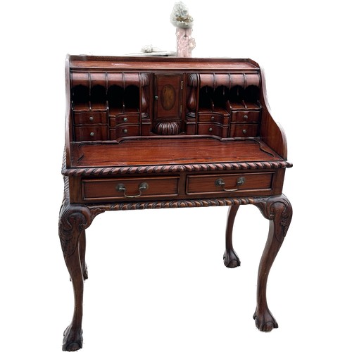 576 - Queen Anne with ball and and claw feet writing desk measures approx 34 inches tall by 27 wide and 17... 