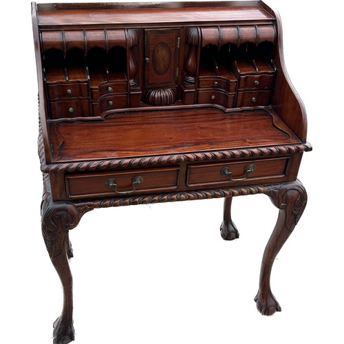 576 - Queen Anne with ball and and claw feet writing desk measures approx 34 inches tall by 27 wide and 17... 