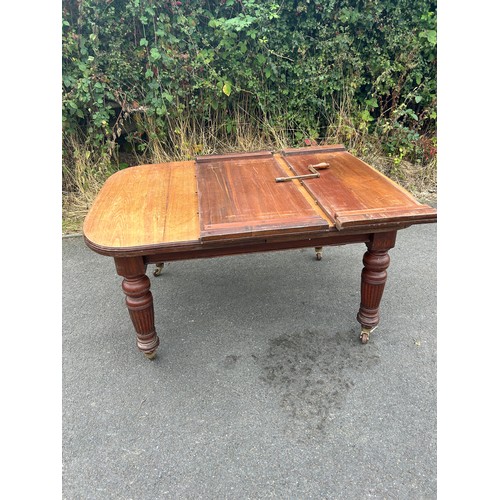 566 - Large mahogany Victorian Joseph Fitter patented wind out table with J. Fitter winding mechanism appr... 