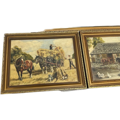 19 - Three framed oil on canvas signed by the original local artist ' Kathleen R Tracey' depicting workin... 