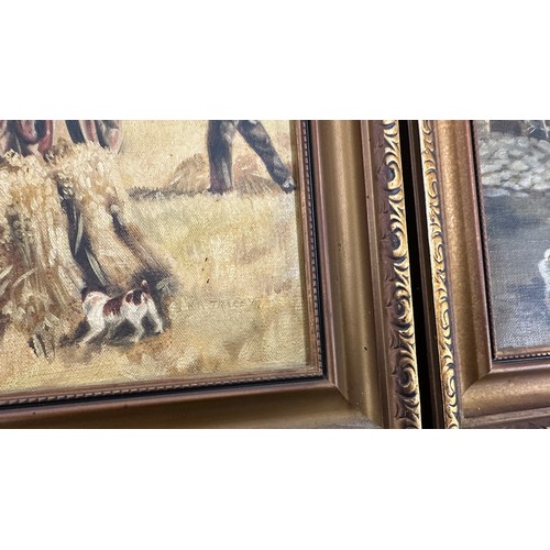 19 - Three framed oil on canvas signed by the original local artist ' Kathleen R Tracey' depicting workin... 