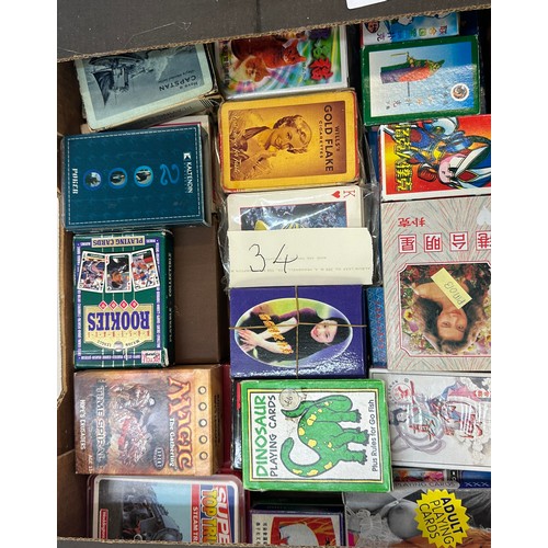 73 - 34 x vintage playing card decks including NFL baseball stars, comic super heroes, Japanese animation... 