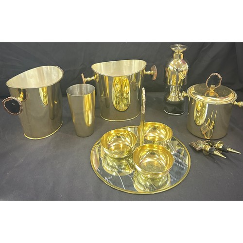 121 - Selection of gold and agate detail handles, wine / champagne coolers, ice bucket, etc