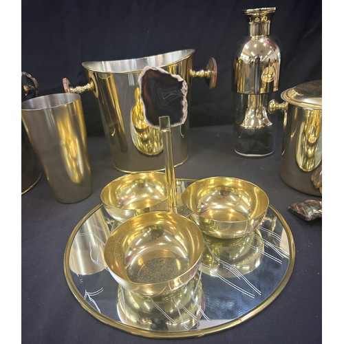 121 - Selection of gold and agate detail handles, wine / champagne coolers, ice bucket, etc